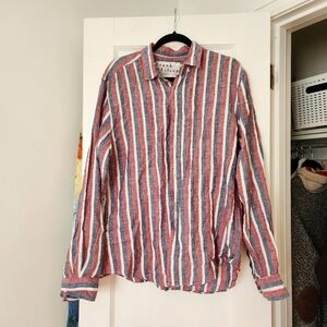 Frank & Eileen Finbar Linen Stripe Button Up size large